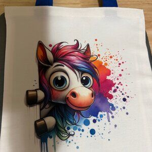 NEW - ADORABLE Colorful Horse Print Canvas Tote